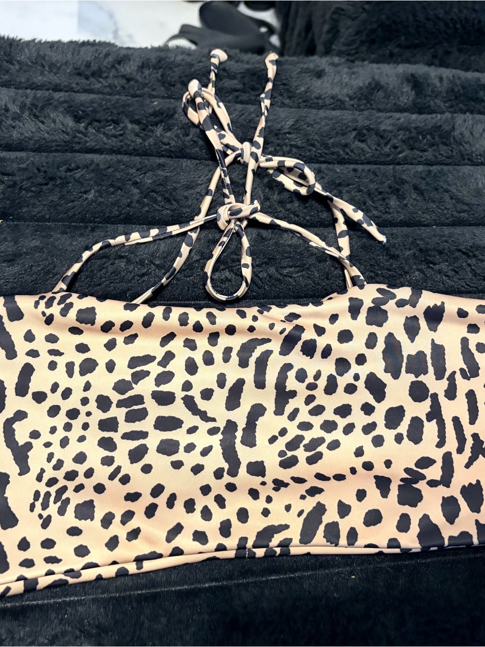 SHEIN Beige and Black Leopard-Print Bikini Top